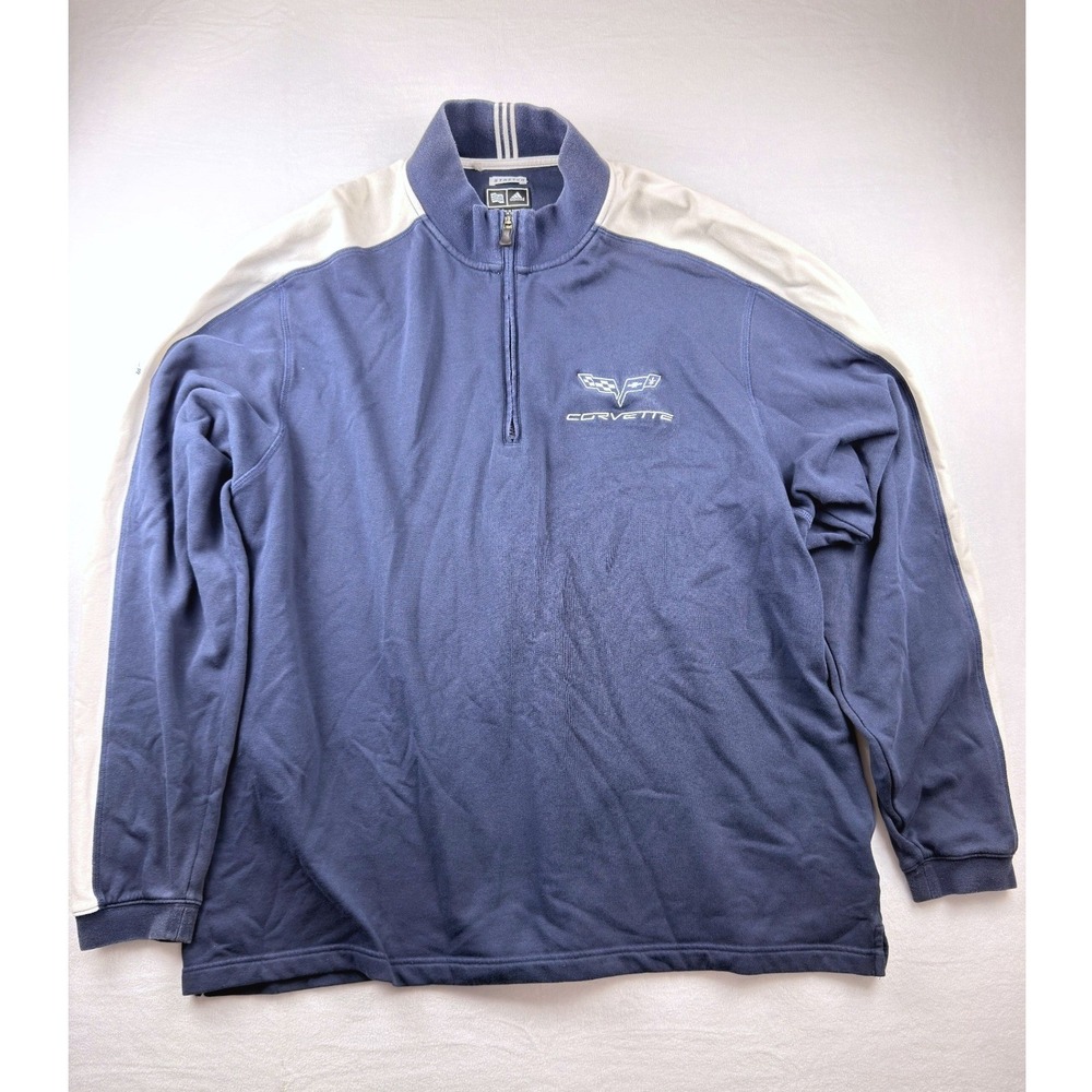 Vtg Adidas Corvette Mens 2XL Navy Blue 1/4 Zip Pullover Sweatshirt